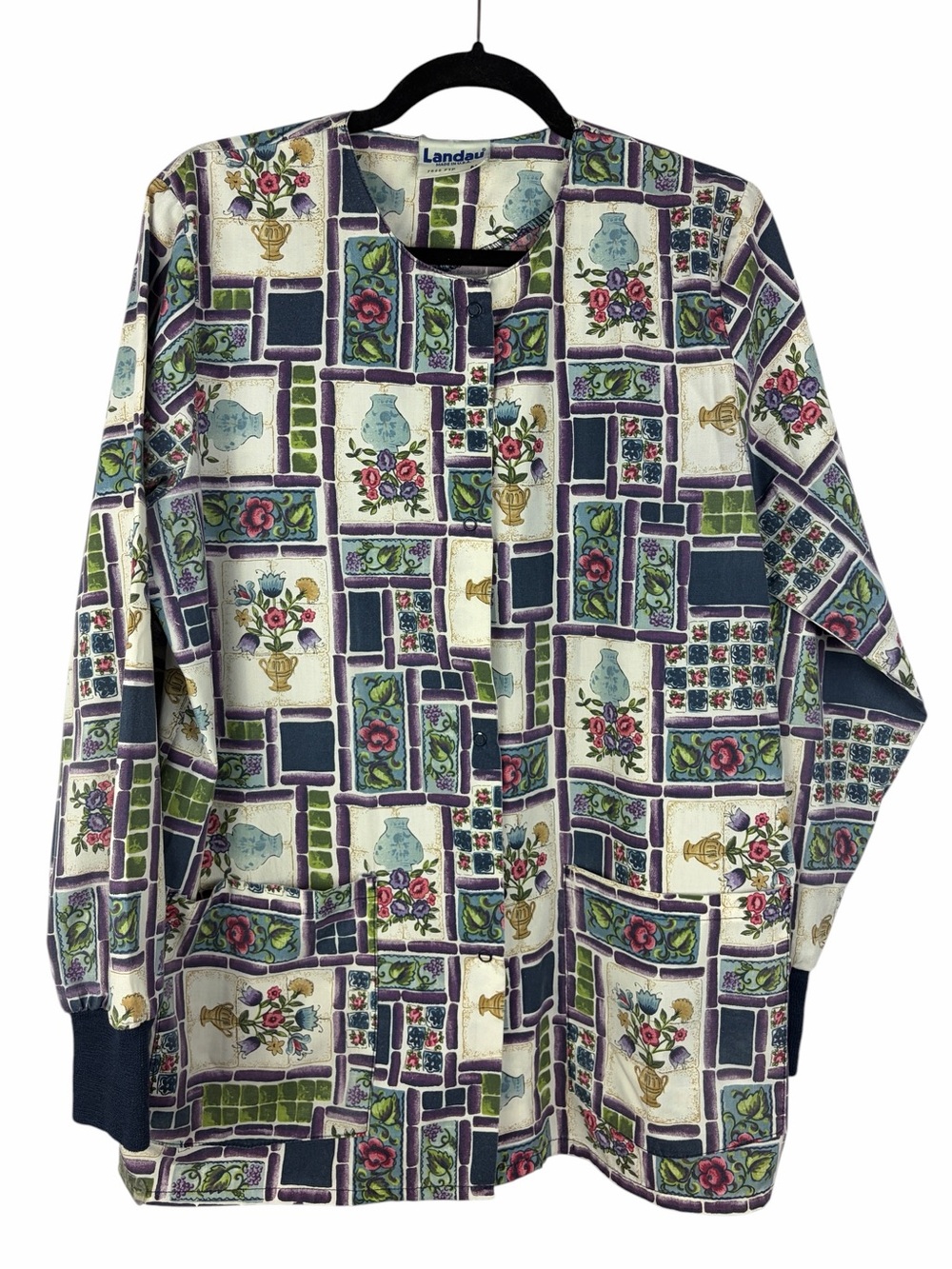 Vintage Landau Floral Tile Print Scrub Jacket Medium Cottagecore 90s